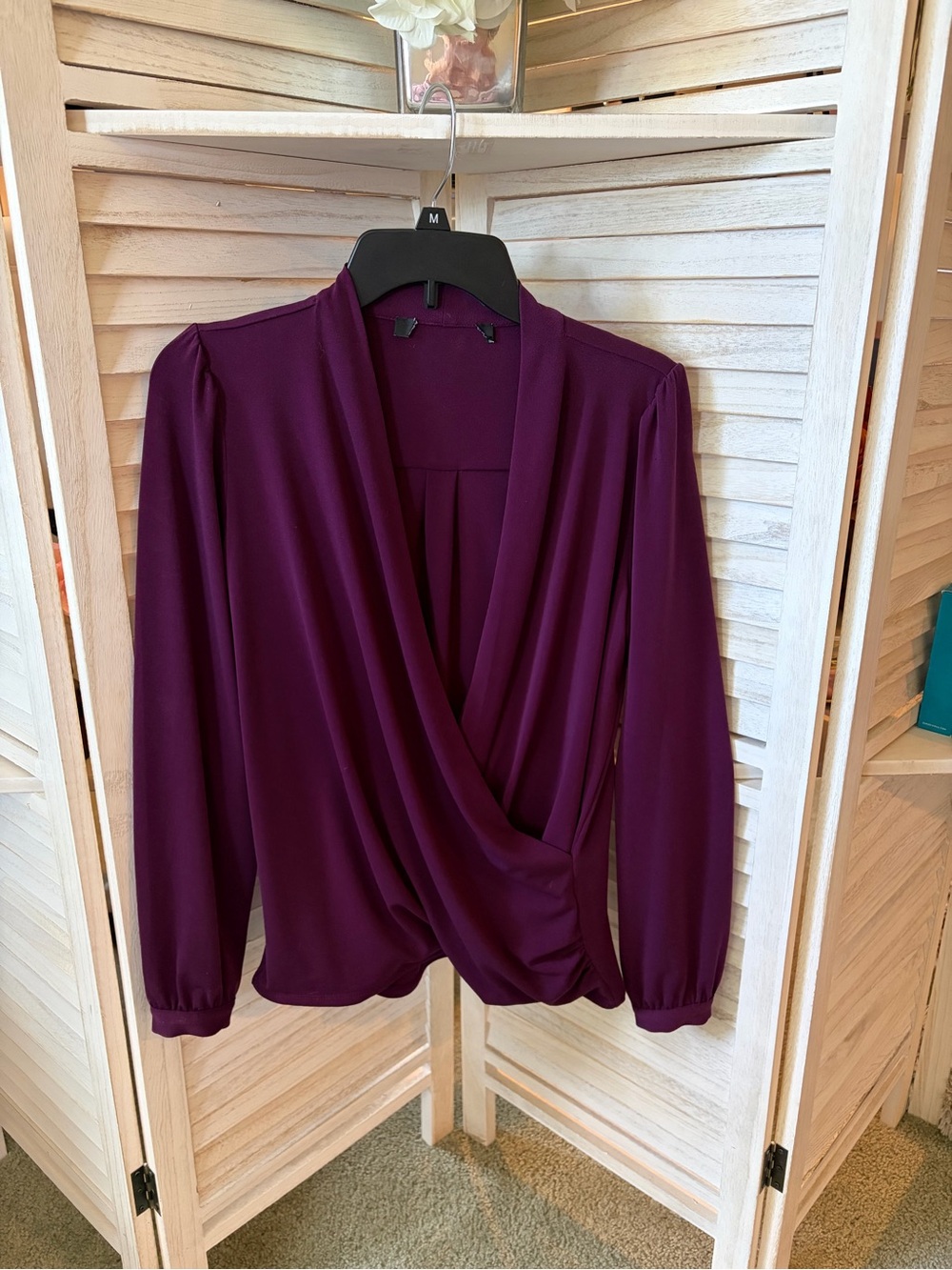 White House Black Market Deep Plum Draped Surplice Blouse